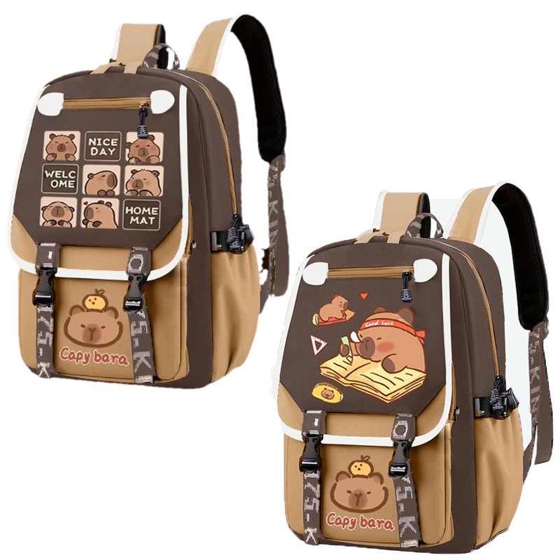 Kawaii Capybara Stylish Khaki  – School Backpack Teen Bewertung und Preis